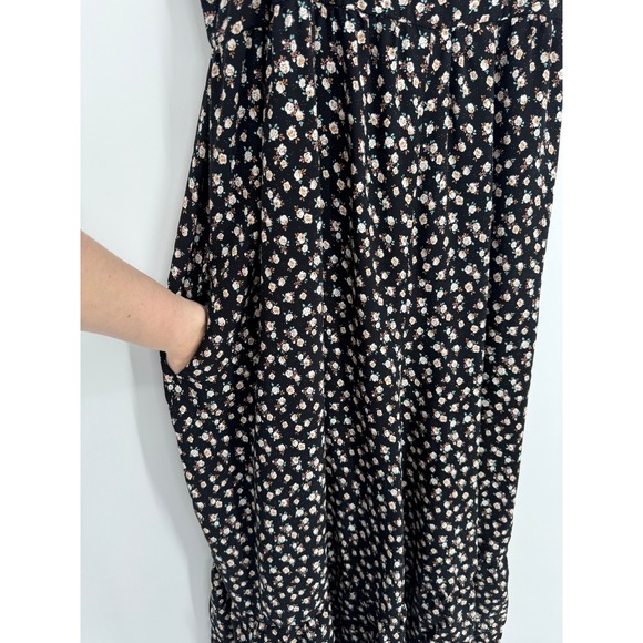 Natural Life Wide Leg Jumpsuit XL Black Floral Boho Cottagecore Casual Comfy - Picture 4 of 9